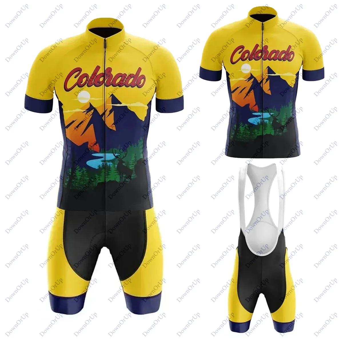

Colorado Summer Men's Cycling Jerse Set Breathable MTB Bicycle Uniform Sleeve Cycling Clothing Kit Bib Shorts Team