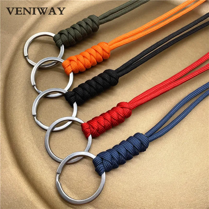 New Outdoor Rock Climbing Paracord Keychain Lanyard Snake Knot Split Ring ID Holder Mulyiple Use Long Lanyard For EDC Knife Key