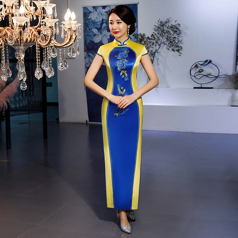 

Novelty Clothes Women Autumn New Retro Chinese Traditional Mandarin Collar Cheongsam Wedding Show Dress Elegant Skinny Qipao