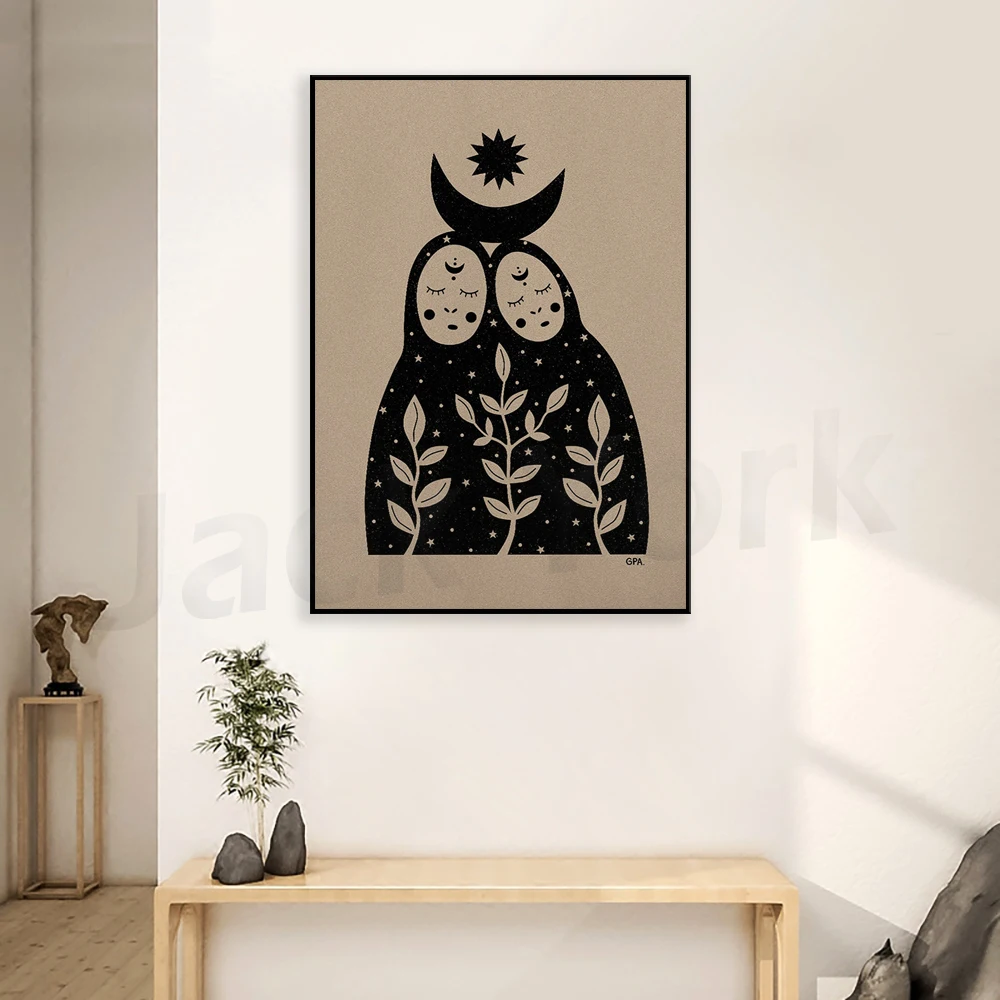 Soulmate Print, Sisters Wall Art, Gemini, Inner Peace, Soulmate Drawing, Mystic Bond, Feminine Wall Art, Moon Poster