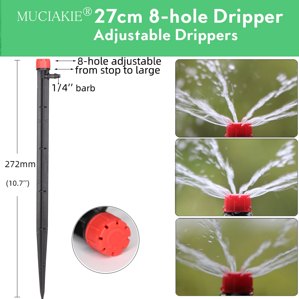 MUCIAKIE podlewanie ogrodu nawadniania kropelkowego zraszacz regulowany 360 stopni Drippers wstawianie ziemi Fit 4/7mm wąż Greenhousse