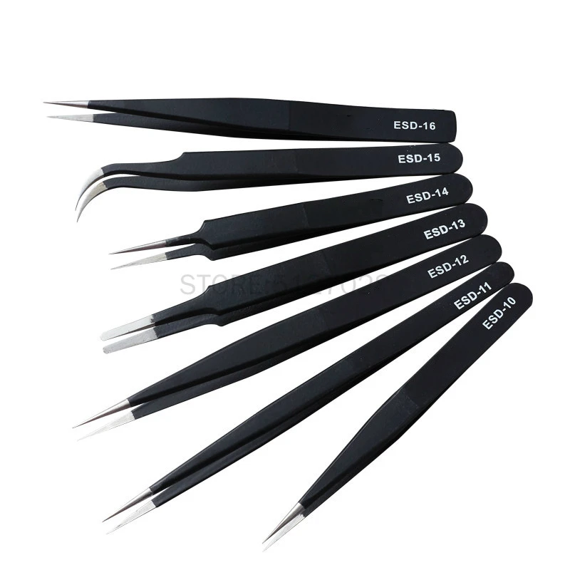 Anti-static ESD Stainless Steel Tweezers Maintenance Tools Industrial Precision Curved Straight Tweezers Repair Tools