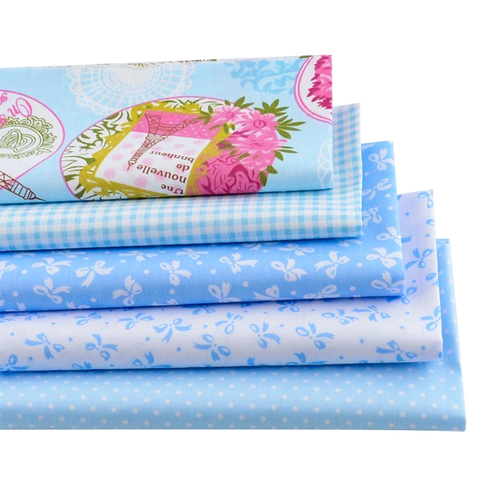 Booksew 5 Pcs/Lot Blue Series 40cmx50cm 100% Cotton Fabric Fat Quarter Bundle Patchwork Quilting Bedding Needlework Home Textile