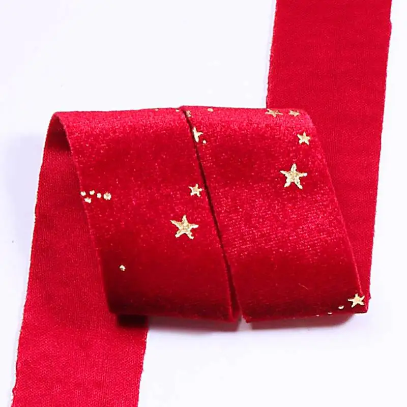 10 Yards 25MM/35MM Gold/Star Velvet Ribbon DIY Handmade Material Headdress Bows Gift Wrapped Clothing Accessories