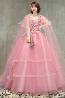 pink shoulder veil Medieval Renaissance ball gown Sissi princess dressVictorian/Marie Antoinette/Colonial Belle Ball