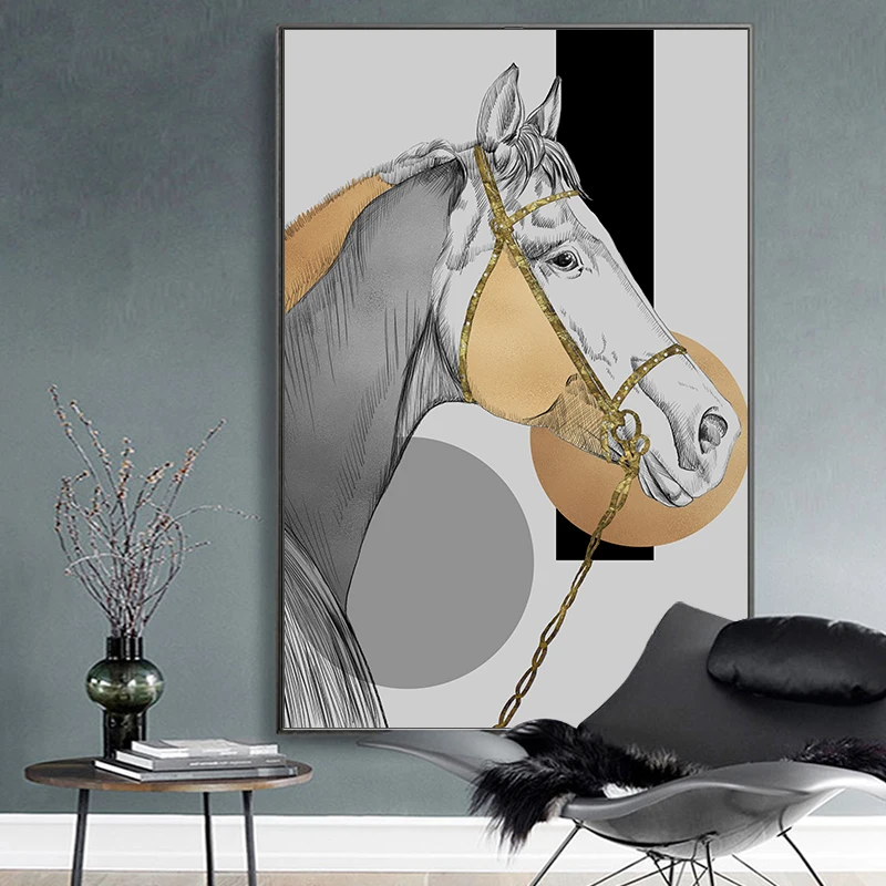 Modern Grey Horse HD Trendy Posters Canvas Wall Art Painting Print and Picture for Living Room Gallery Interior Home Decorative