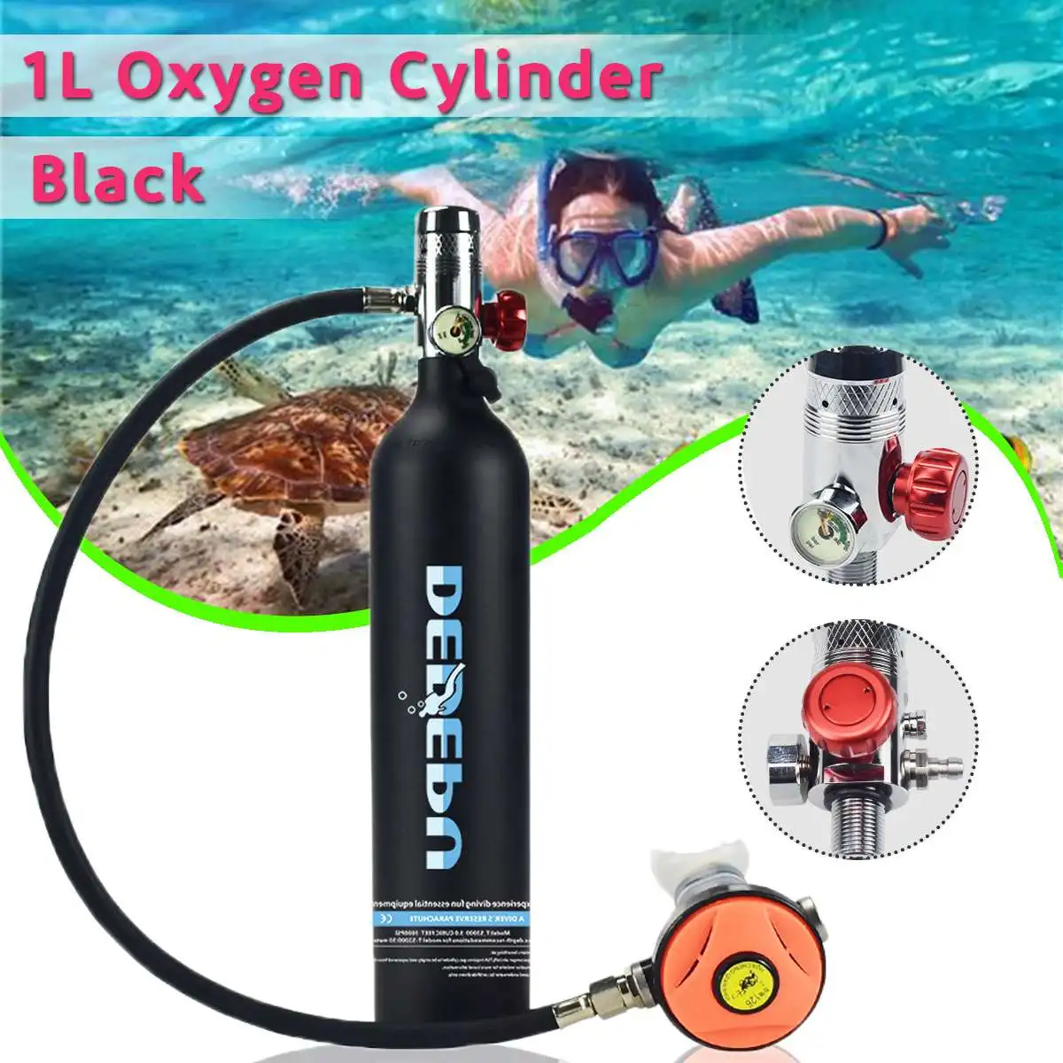 

DIDEEP 1L Scuba Diving Oxygen Cylinder Air Tank Set Respirator Adapter Deep Dive Snorkeling Breath Valve Diving Equipment