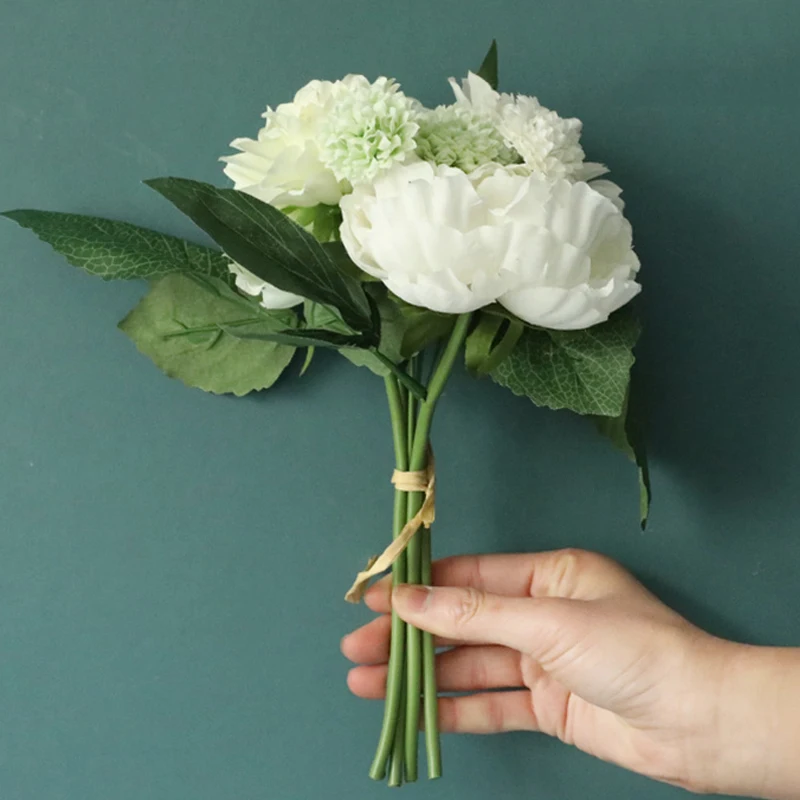 Artificial Rose Dahlia Flower Bouquet, Falling, Moving False Leaf Flower, Bride Holding Flower, Wedding, Home Decoration