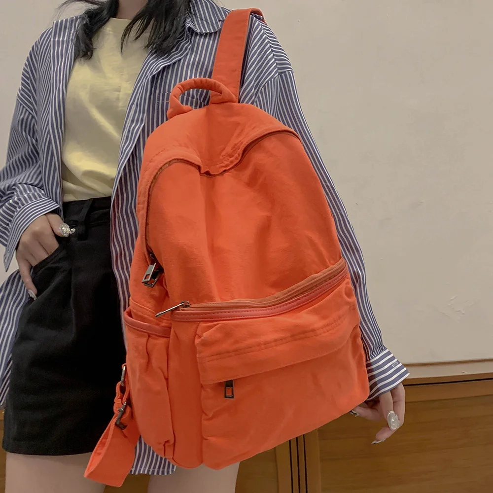 Fashion Girl Solid Solor Canvas College Backpack Women Travel Teen Bag Ladies Harajuku Cute Bag Female Laptop Student Backpacks