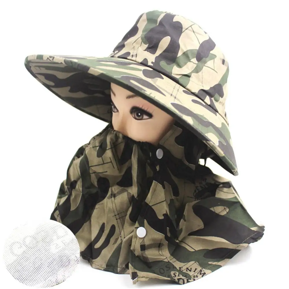 2021 Men Women Sun Visor Hat Outdoor Camping Camo Anti-UV Breathable Wide Brim Fishing Hat with Face Neck Flap Cover Beach