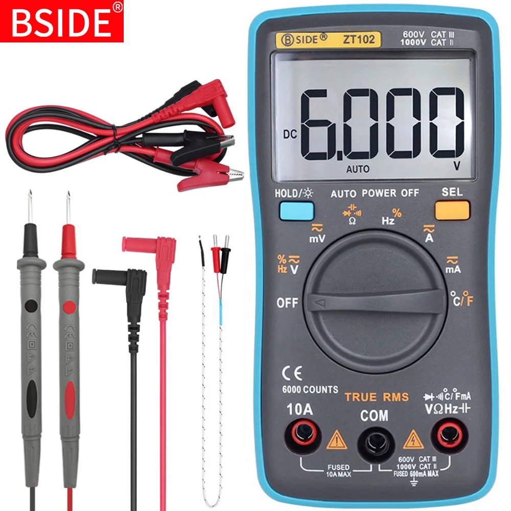 BSIDE Digital Multimeter Voltage Tester Multimetro With Continuity Frequency Resistance Capacitance Temperature Diode Test