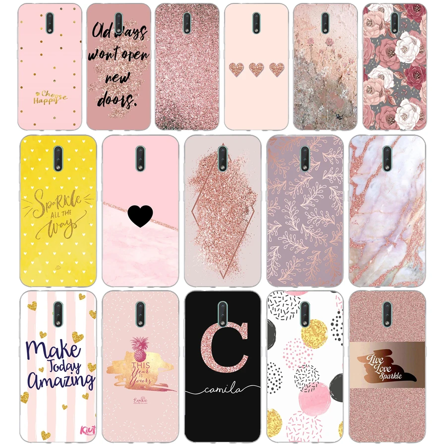 331FG Gold Rose Glitter Love gift Soft Silicone Tpu Cover phone Case for Nokia 2.1 2.3 3 3.1 4.2 5 5.1 Plus 7.2 6 8