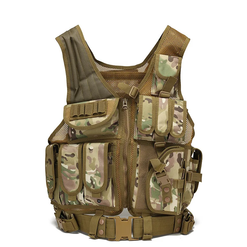 

Men Military Tactical Vest Paintball Camouflage Molle Hunting Vest Assault Shooting Hunting Plate Carrier With Holster Airsoft