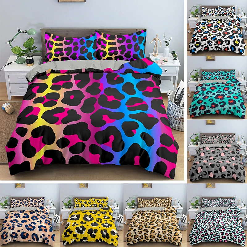 Leopard Bedding Set Queen Soft Bedclothes Twill Bohemian Print Duvet Cover  with Pillowcases 2/3pcs Bed  Bedlinen