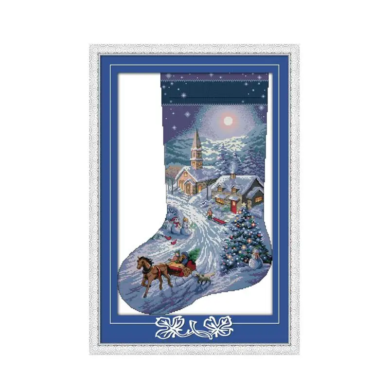 Christmas Stocking Series Cross Stitch Kit 14ct 11ct Printed Fabric Embroidery Kit DIY Handmade Needlework Home Decoration Craft