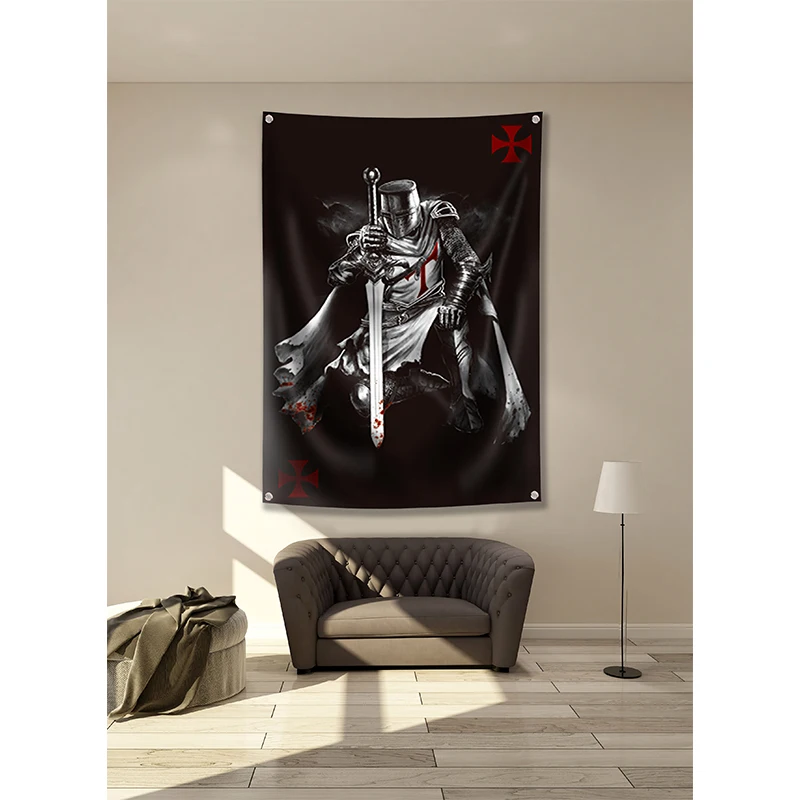 Knight Templar Flag Banner Polyester 144* 96cm Hang on the wall 4 grommets Custom Flag indoor decoration