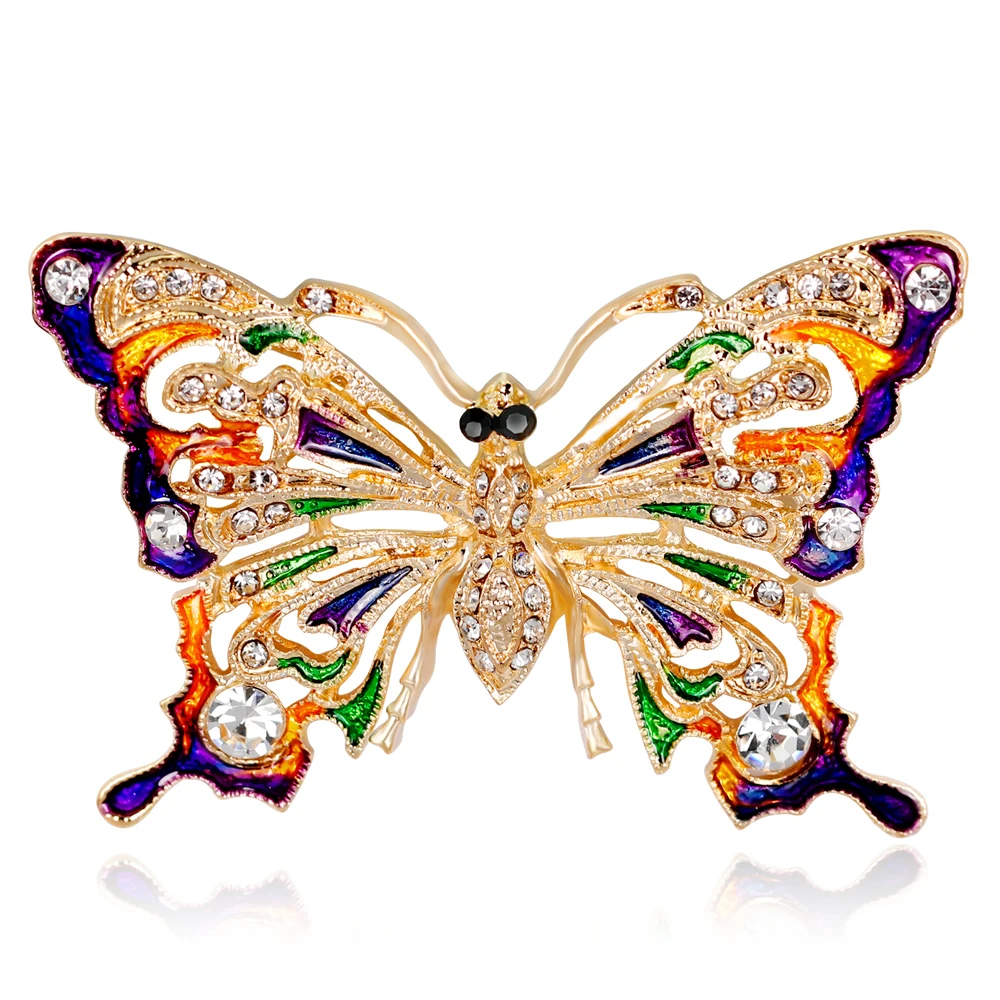 Vintage Bunte Schmetterling Broschen Kristall Strass Metall Emaille Pins Fliegen Insekt Tier Brosche Kleidung Schmuck Geschenke – Detail 8