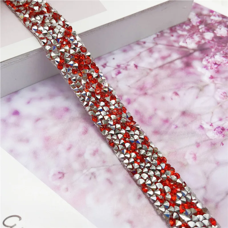 Pink Ab Rhinestones Ribbon Belt 1cm 2cm Wide Hot Melt Adhesive Drill Strips Patches Tape Glitter Gold Crystal Diamond Sticker