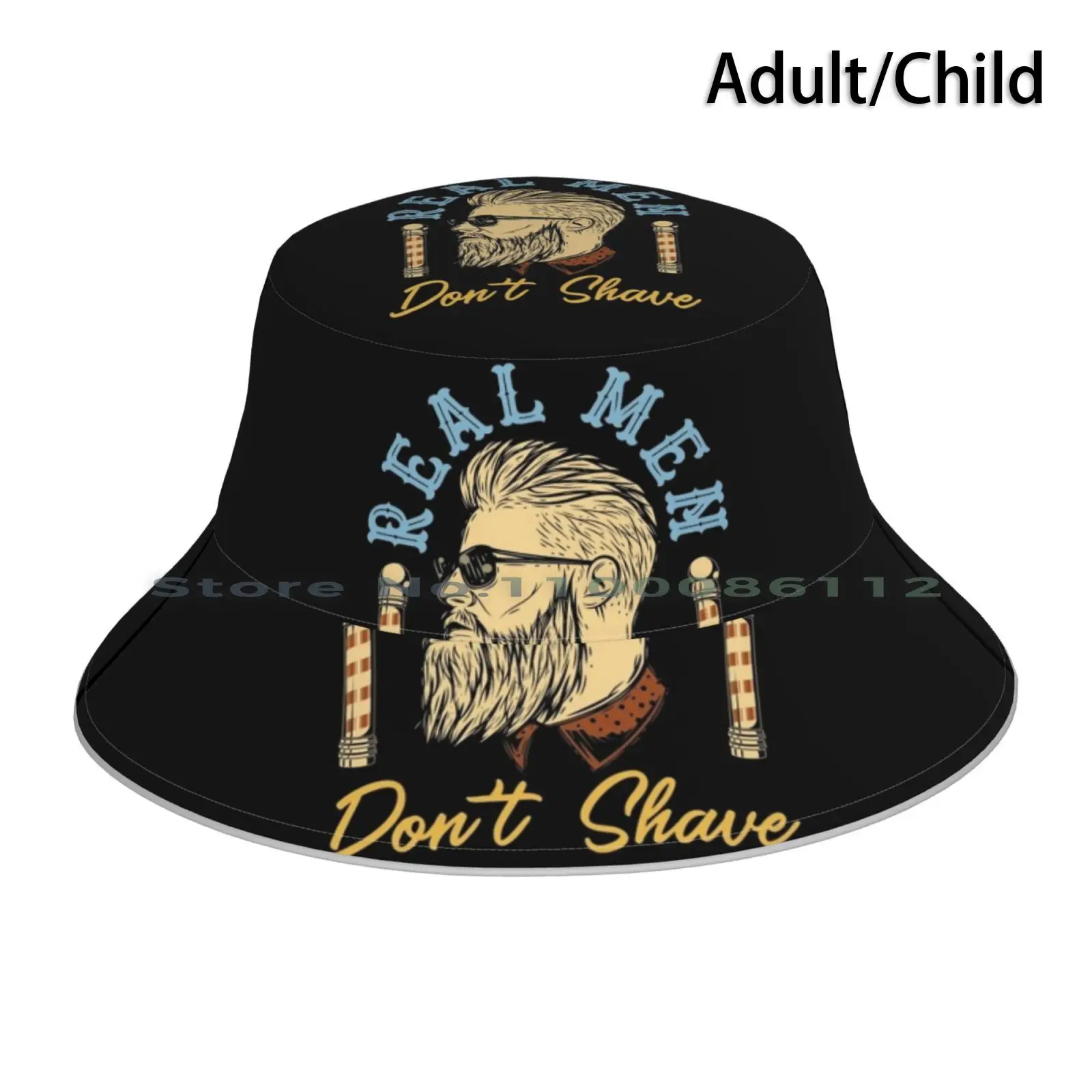 Real Men Don't Shave Barber Vintage Barbershop Retro Illustration Bucket Hat Sun Cap Hairdresser Hairstylist Hair Stylist