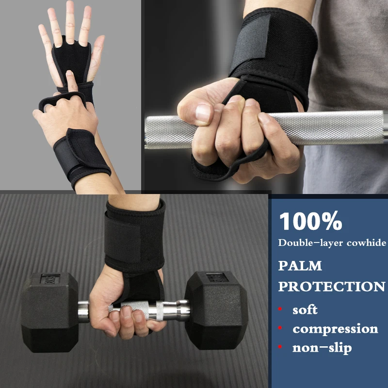 Gym Weightlifting Gloves 3 Holes Cowhide Leather Hand Grips Artistic Gymnastics Grip Pull-ups Prevent Hand Blisters Rip