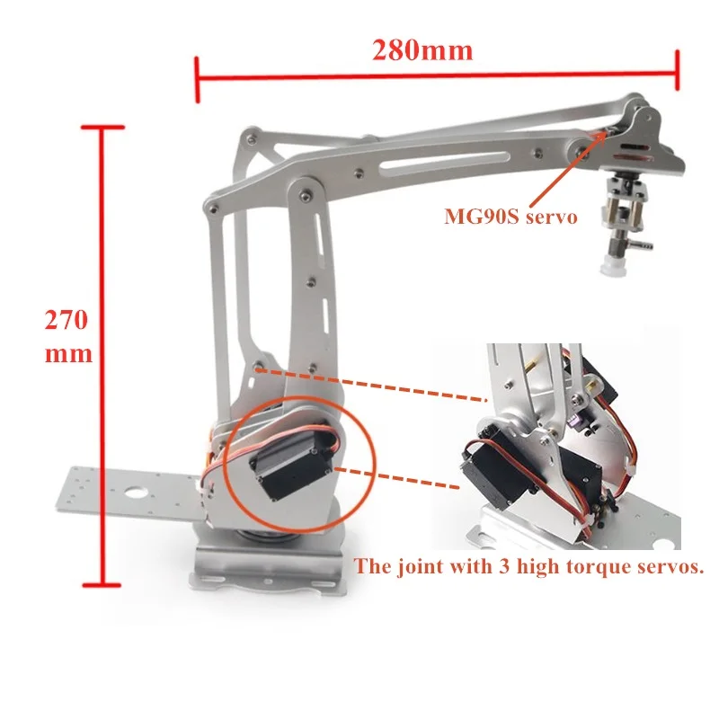 3DOF Metal Robot Arm Robotic Manipulator DIY RC Toy Robotics Parts Maker Robot Arm Model Kit 3pcs High Torque Servo for Learning