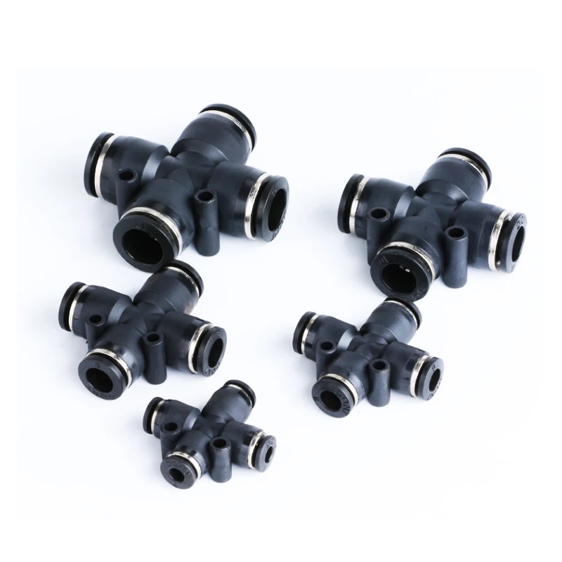 1Pcs Pneumatic Quick Connector Black Plug-in Cross Type Four-way Connector Pneumatic Air Pipe PZA-4 PZA-6 PZA-8 PZA-10 PZA-12