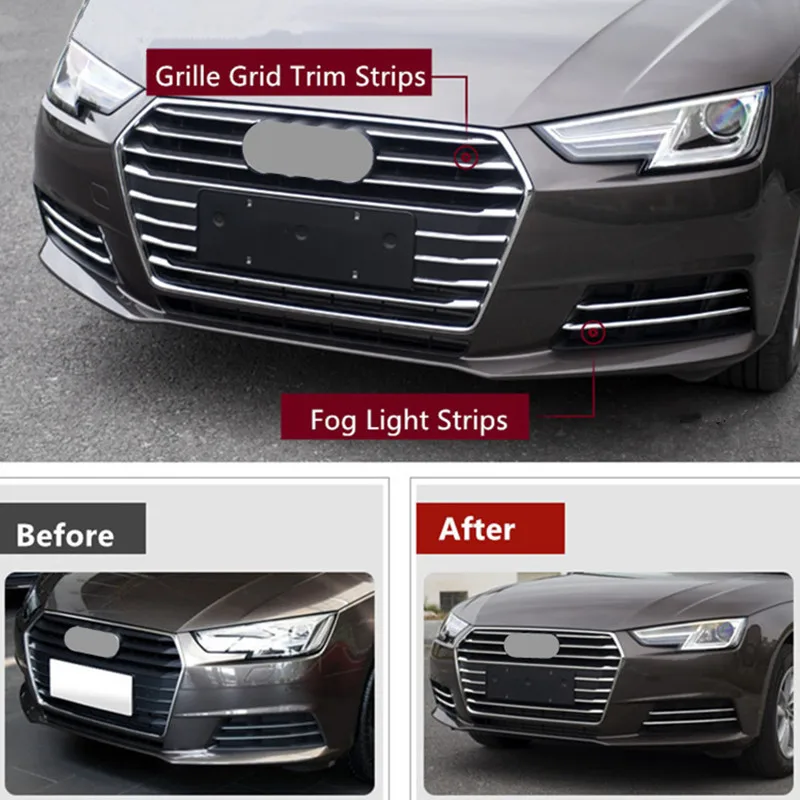 CNORICARC Front Bumper Middle Grill Grids Trim Strips Car Styling Exterior Modification Accessories Sticker For Audi A4 2016-17