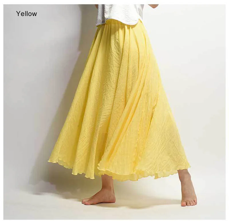 Vrouwen Elegante Hoge Taille Linnen Maxi Rok 2023 Zomer Dames Casual Elastische Taille 2 Lagen Rokken Saia Feminina 20 Kleuren SK53