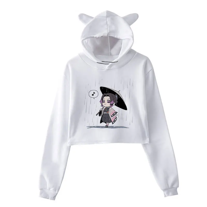 Anime Demon Slayer In Áo Hoodie Nữ Manga Nhật Bản Tanjirou Harajuku Crop Tops Nữ Ulzzang Cosplay Dài Tay Áo