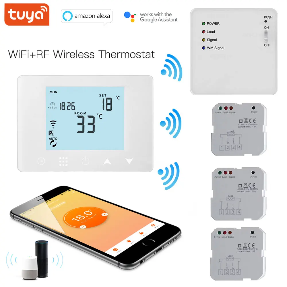 Imagem -03 - Wifi & rf Caldeira a Gás de Água Piso Aquecimento Elétrico Interruptor Remoto Controlador Temperatura Funciona com o Google Casa Inteligente Alexa