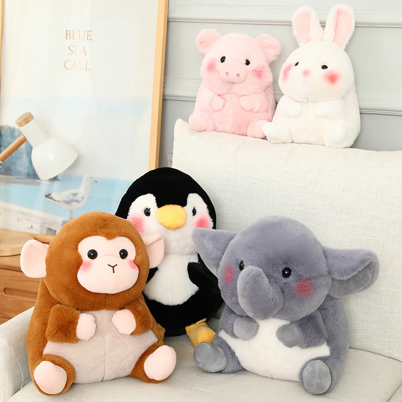 18-40cm Ball Shape Animals Stuffed Cartoon Bunny Pink Pig Monkey Elephant Penguin Hug Cuddly Plushies Toys Ferry Plush Soft Doll