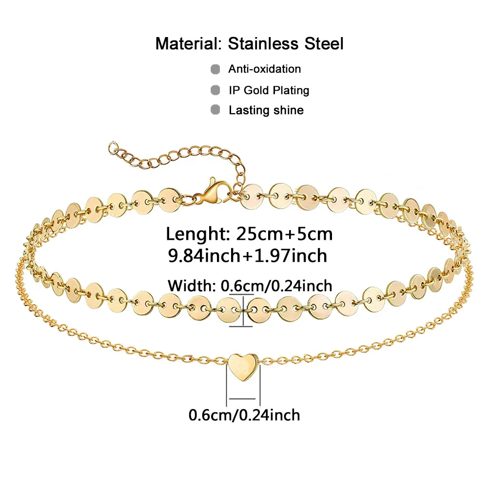 Stainless Steel Sequins Anklet for Women Double Layers Barefoot Sandals Heart Foot Bracelet Anklet Boho Beach Jewelry Gift