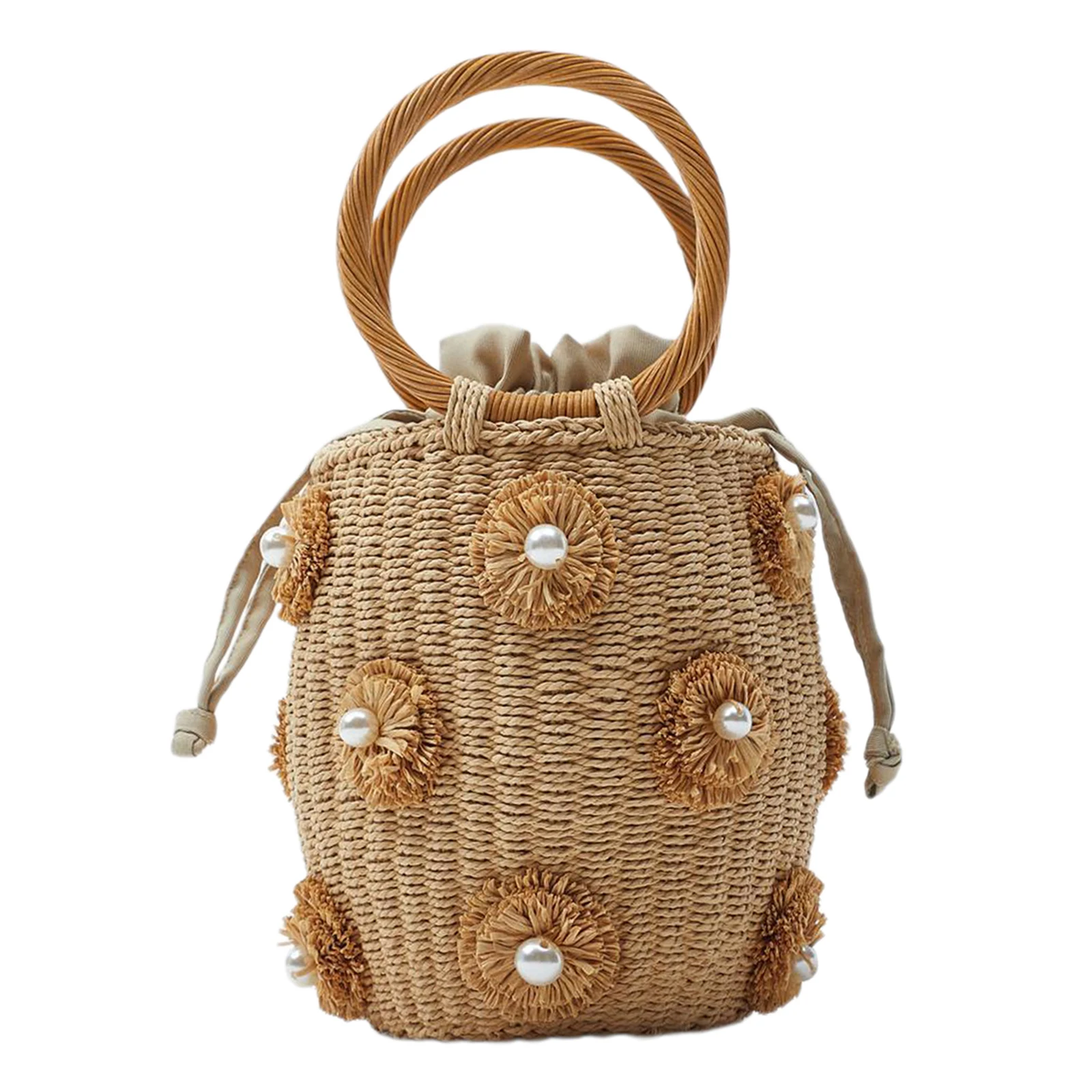 Straw Handbag Women Tote Bag Shoulder Bag 18.5x14x13cm Rattan Knitted Purse