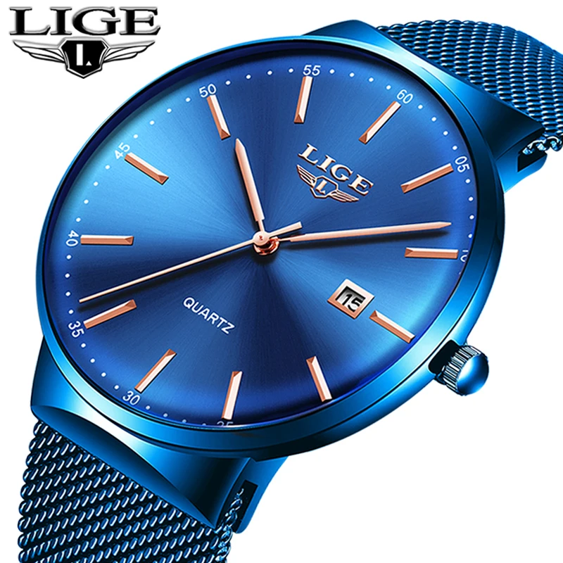 LIGE Fashion Luxury Womens Watch Ultra-thin Steel Mesh Strap Quartz Wristwatch Women Clock Casual Waterproof Watches Reloj Mujer