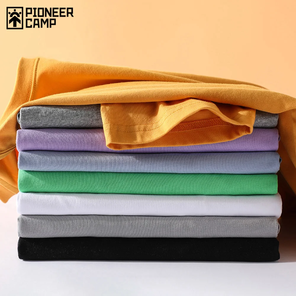 

Pioneer Camp 2023 Summer Streetwear T Shirts Men 100% Cotton Stretch Solid Color Hip Hop Men's T-shirts 209001AK