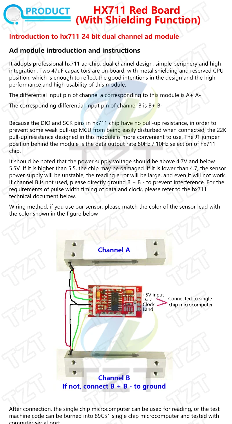 TZT HX711 AD Gewichtsmodul 1 kg 2 kg 3 kg 5 kg 10 kg 100 g Wägezellenmodul Wägedrucksensor Messwerkzeuge – Detail 10