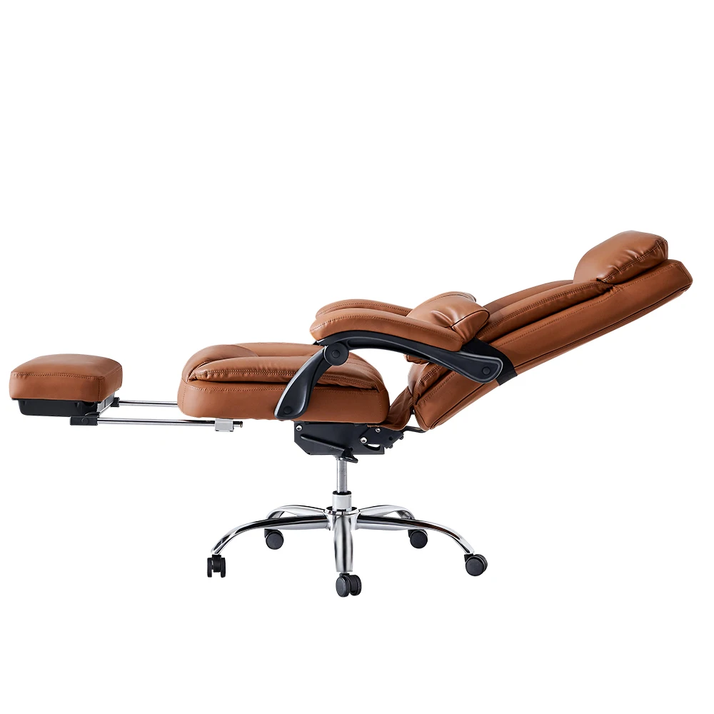 Office Computer Swivel Chair Ergonomic Design Exectuive High Back Adjustable Brown Removable Lumbar Support Cushion[US-Stock]