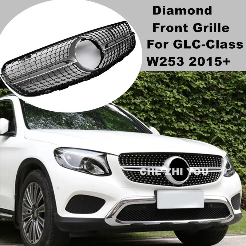 For Mercedes-Benz GLC Class X253 W253 2015-2019 Diamond Front Bumper Grille GLC200 GLC250 GLC300 G260  With/ Without Camera