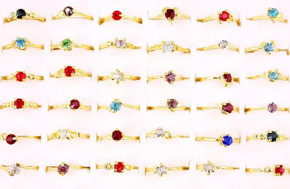 Wholesale Lots Job 20Pcs Crystal Rhinestone Gold Color Women Ring Engagement Wedding Party Gift Fashion Jewelry Free