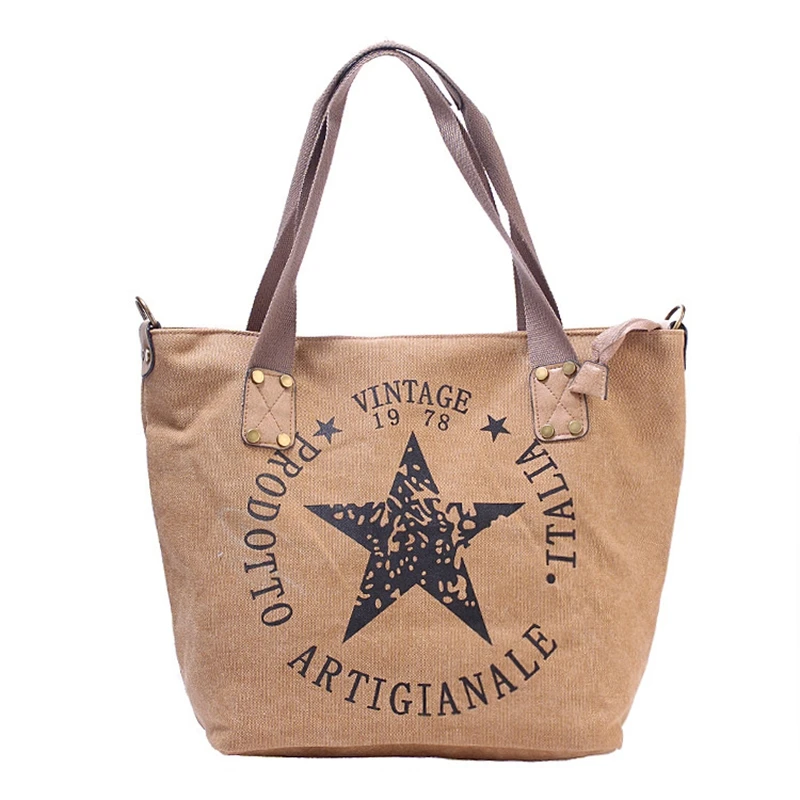 Large Casual Canvas Women Shoulder Bag Fashion Tote Pentagram Printing Handbag Ladies Vintage Style Female Shopping Bags Mochila