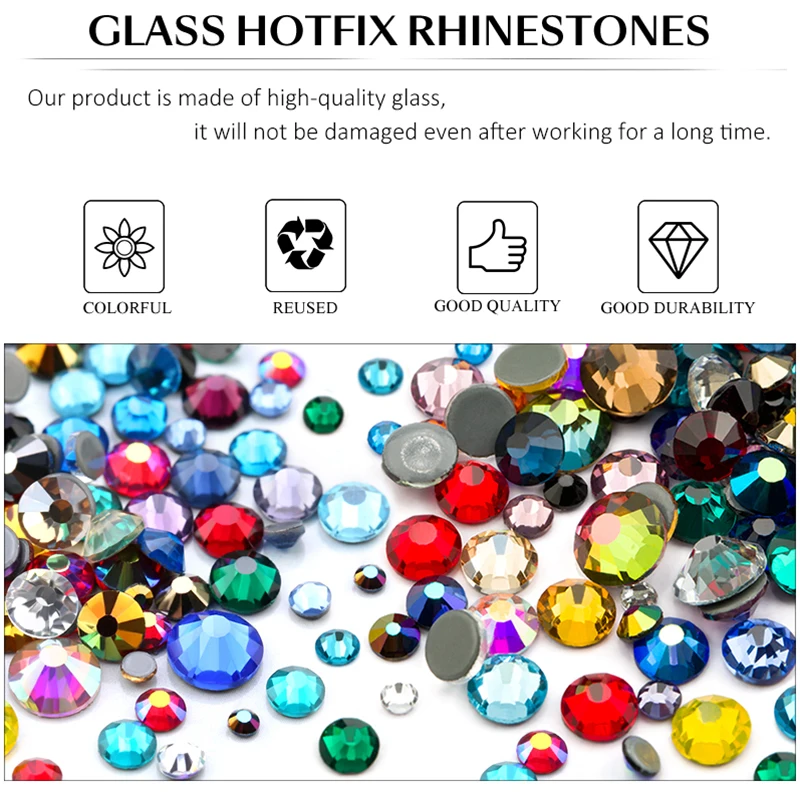 QIAO Mehrfarbige SS6-SS30 Kristallglas-Glitzer-Strasssteine mit flacher Rückseite, Hotfix-Strasssteine für Nagelkunst, Näharbeiten und Stoffdekoration. – Detail 4
