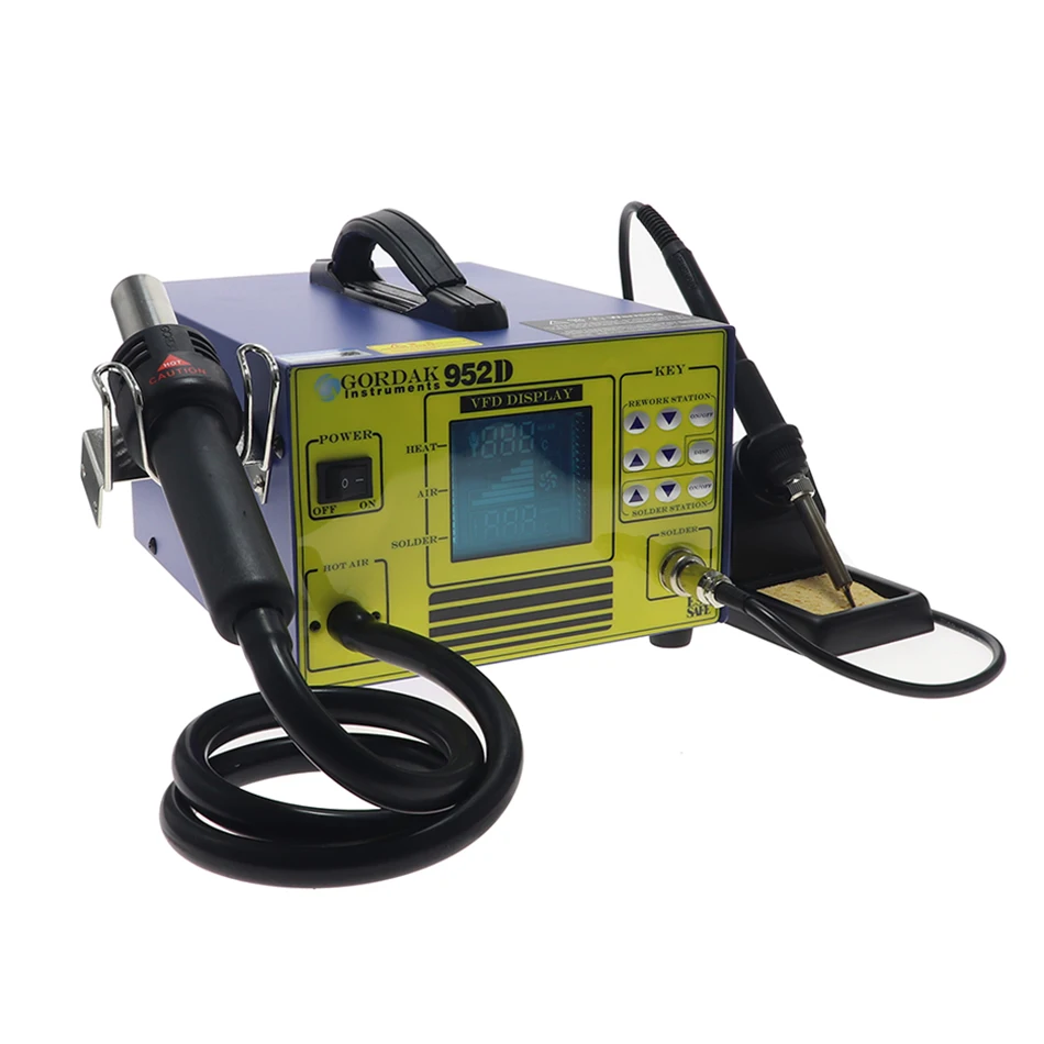 GORDAK 952D 2-in-1 Hot Air Gun Soldering Iron Rework Soldering Station 220V / 110V Telephone Repair Station