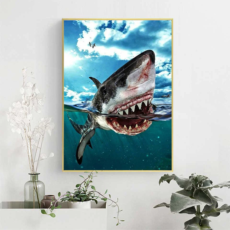 AZQSD Oil Painting Dolphin Shark Canvas Art Frameless Painting By Numbers Animal Handpainted Acrylic Paint Wall Decorations Gift