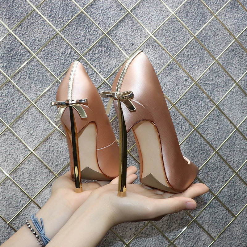 

2021 Brand Women Pumps Shoes Butterfly Wings High Heels Thin Heel Pointed Single Shoes Silk Elegant French Girl's Shoe 12cm