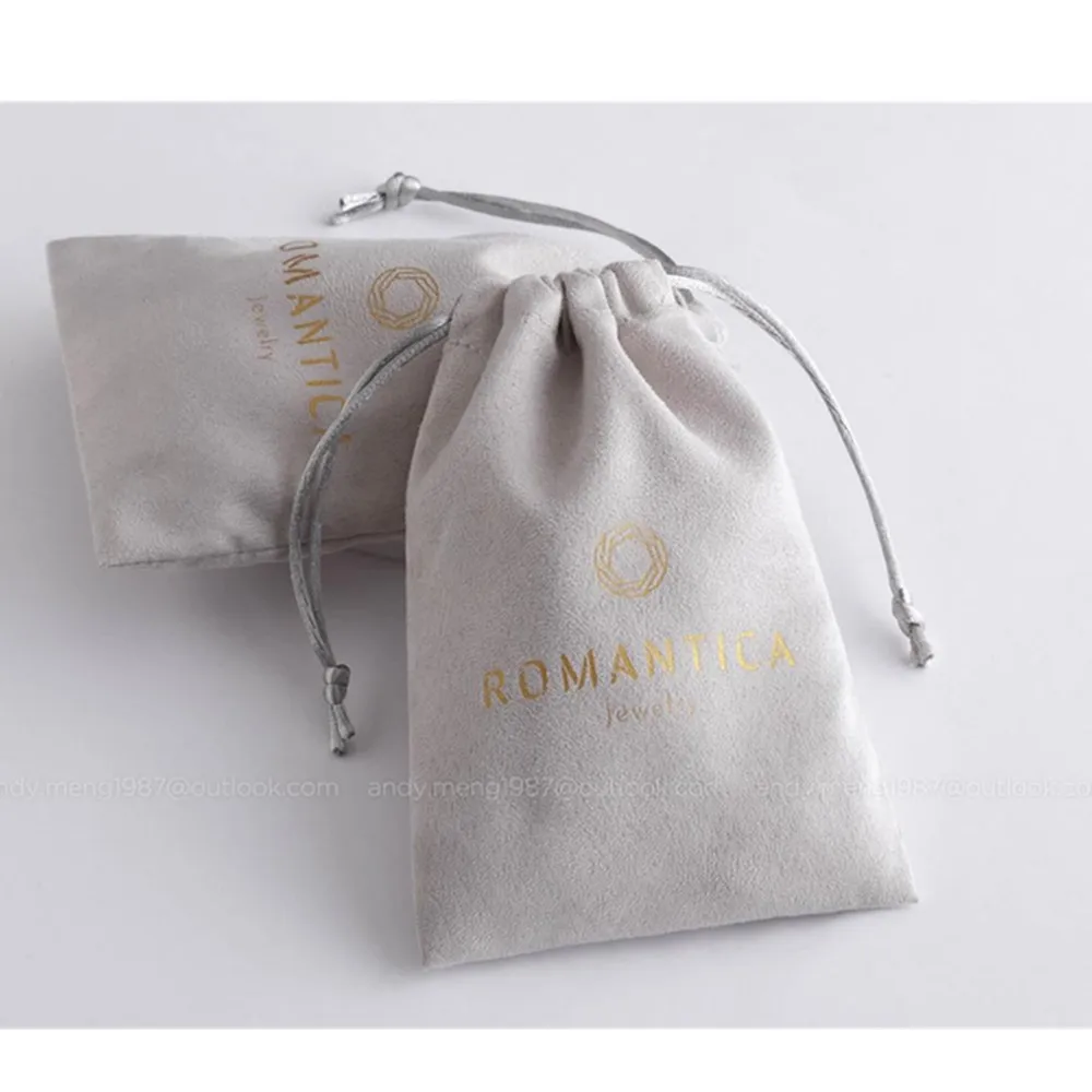 personalized 50 Gray  logo print custom drawstring bags jewelry packaging bags pouches chic wedding favor bags gray flannel bags