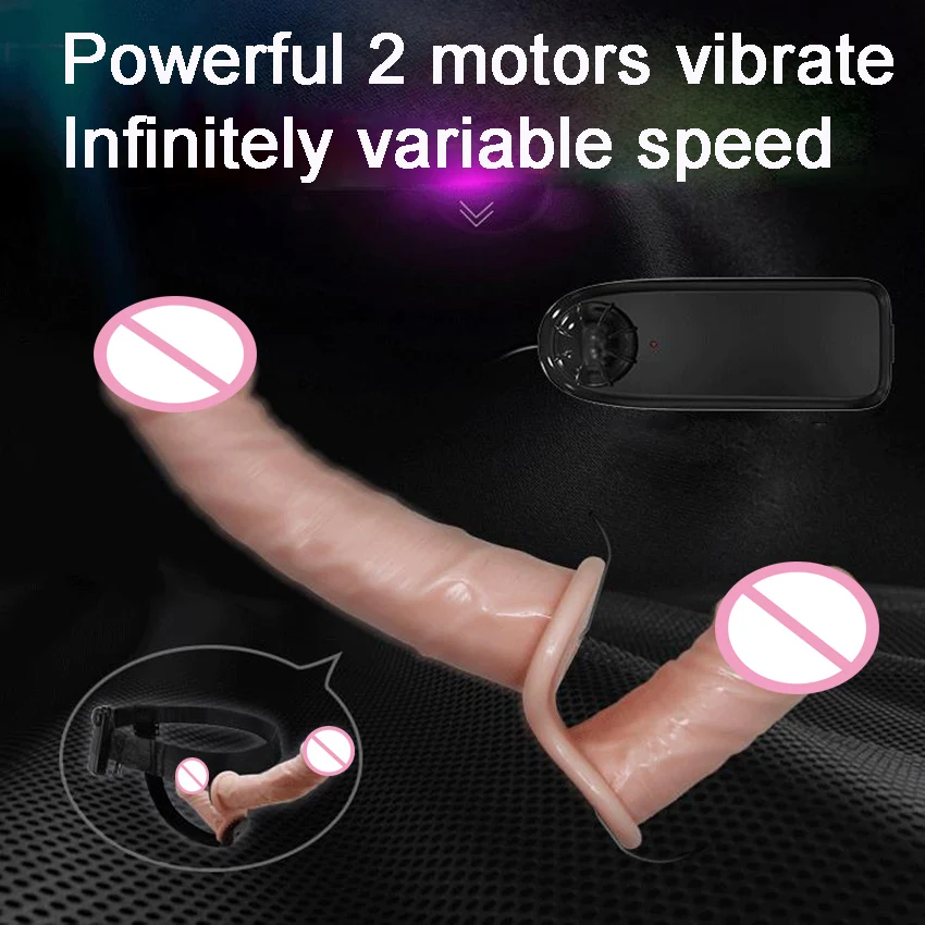 Double Strap on Dildo Vibrator Dual Penetration Strap-on Penis Pants Wearable Vibrating Strap on Belt Sex Toys for Lesbian Women