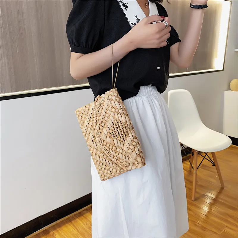 2024 Summer Straw Handbags for Women Small Ladies Clutch Bags Brand Design Raffia Rattan Woven Mini Tote Bohemian Beach Purses