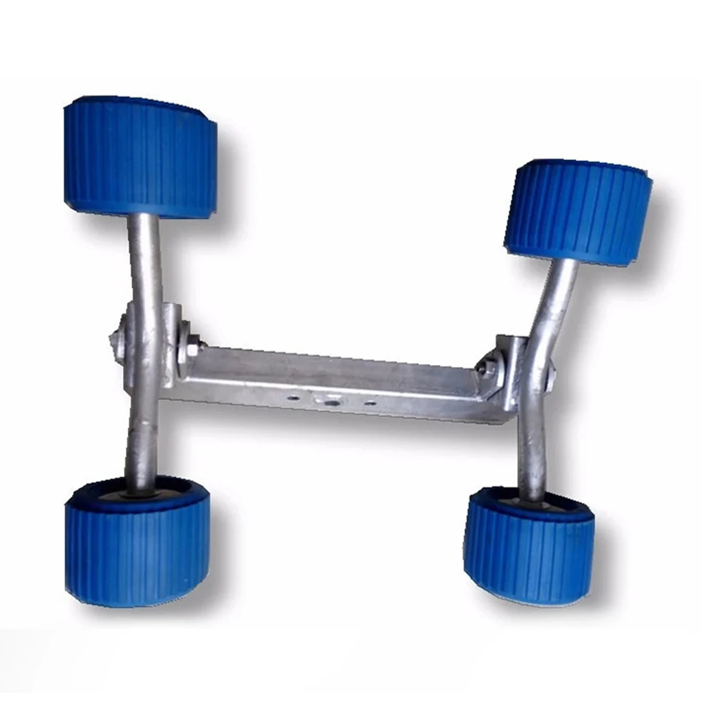 4 Set Boat Trailer Blue Rubber Ribbed Wobble Roller 4.33 inch Diameter, 3 inch Wide