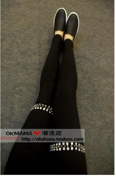 Velvet Autumn winter punk rhinestone rivet elastic thickening  leggings women pencil pants feet pants boots pants