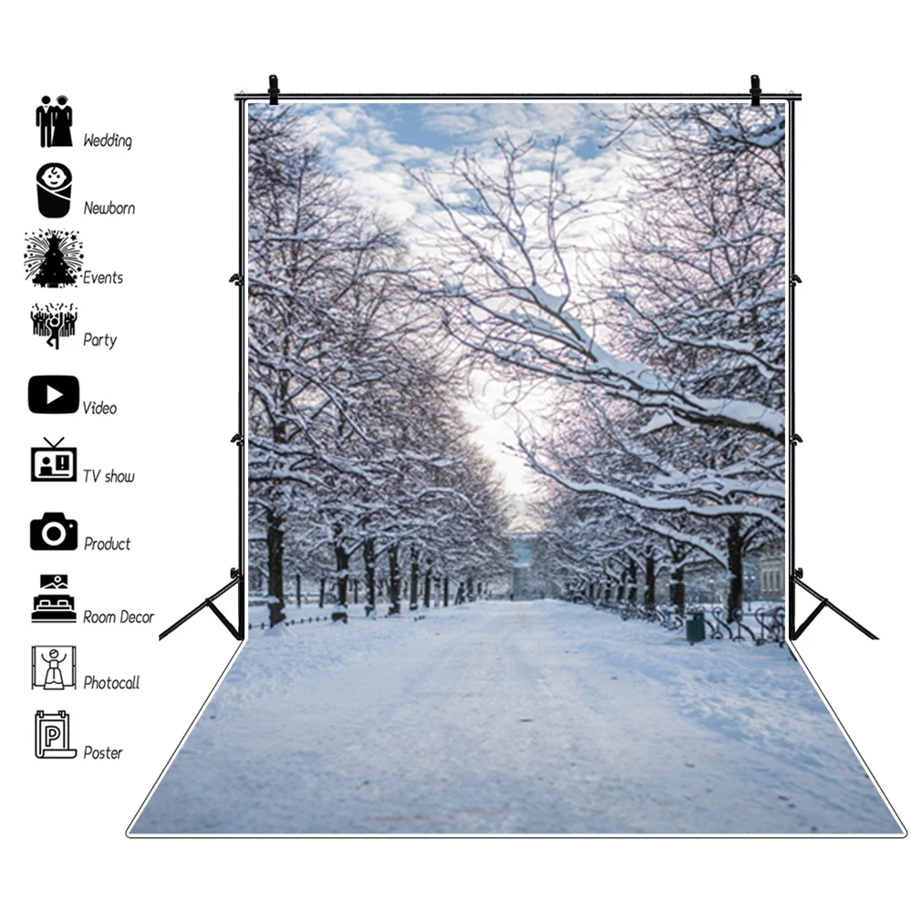 Laeacco Winter Backdrops Snowing Forest Trees Pathway Photography Backgrounds Baby Portrait Photozone Photocall For Photo Studio